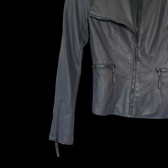 Blank NYC Deep Grey Vegan Leather Moto Style Zip Detail Jacket Sz XS - Picture 5 of 10